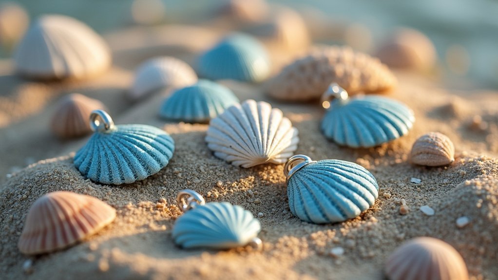 ocean themed silver clay pendants