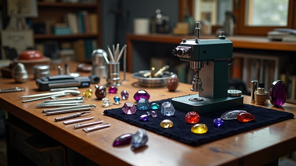 organized workspace for stone cutting